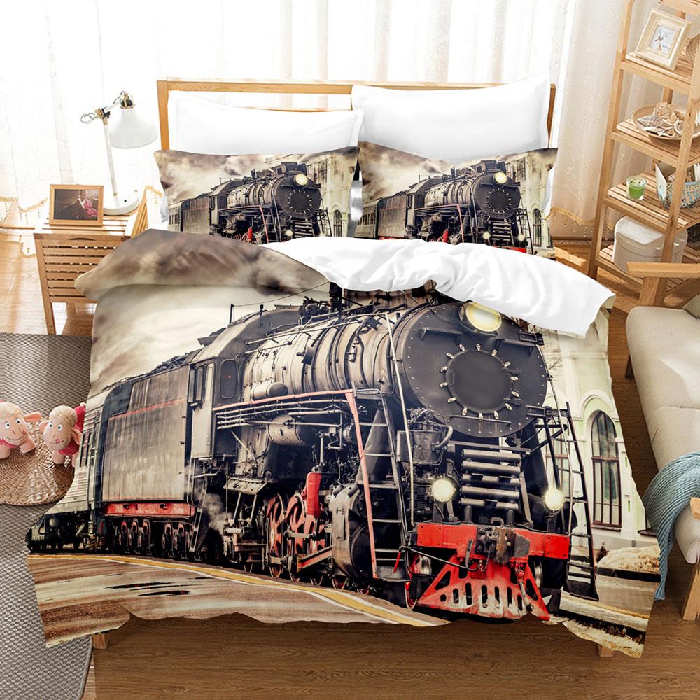 Train Bedding Set Single Twin Full Queen King Size Old Steam Engine Bed Set Aldult Kid Bedroom Duvetcover Sets 3D Pr New