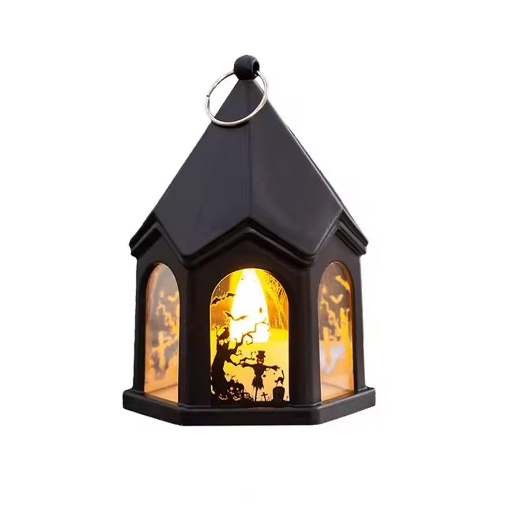 Luminous Halloween Castle Handheld Lantern Mini Candle Wind Lantern  Party Supplies