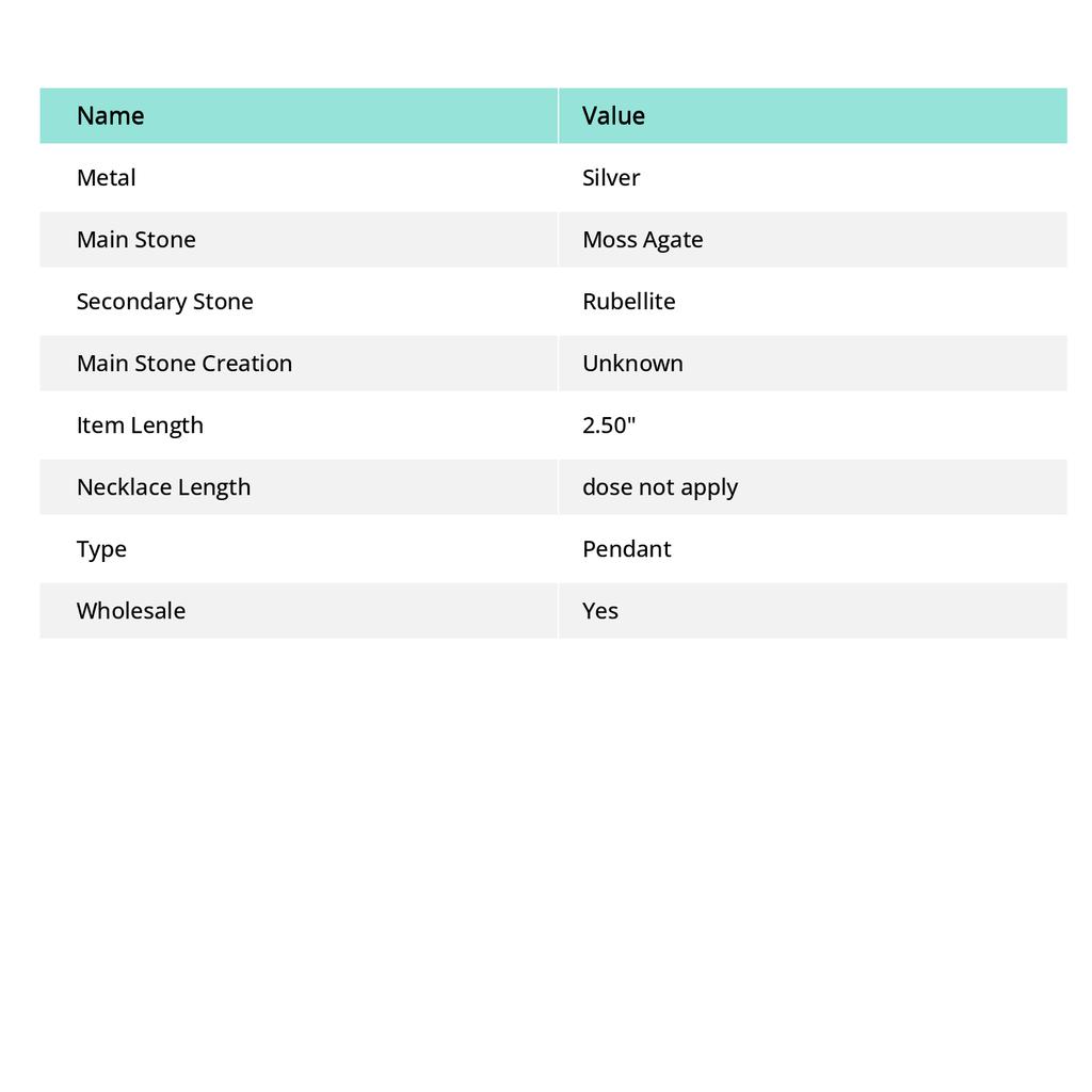 Moss Agate Pink Rubeelite Gemstone Pendant Handmade Dainty Jewelry 2.5" Z1L64