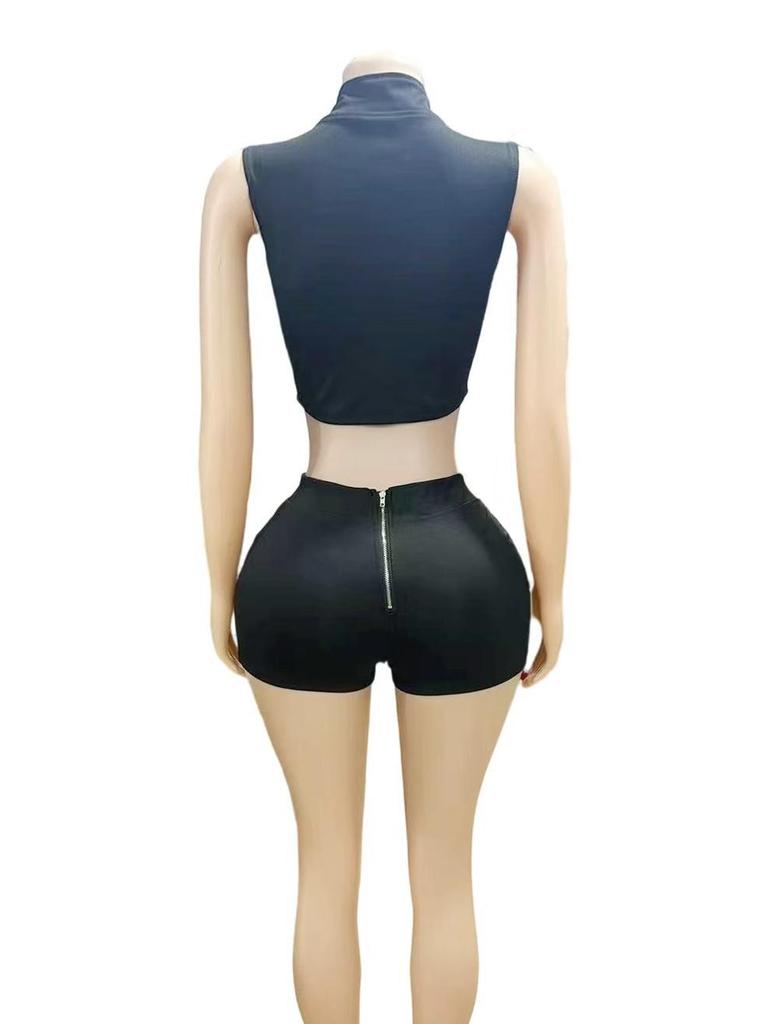 FC1376 European & American Women's Solid Color Vest and Sexy Shorts Set