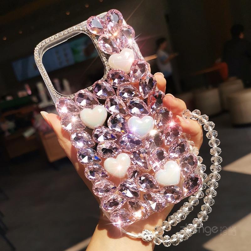 Luxury rhinestone suitable for iPhone15 pro mobile phone case Apple 16max crystal love 14 glitter 13 anti-drop case