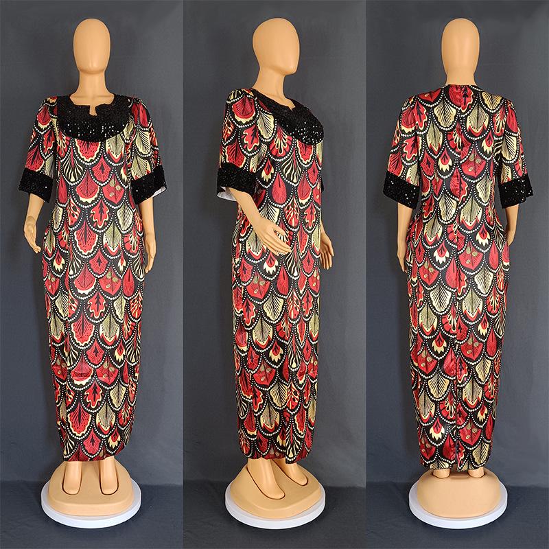 African Plus Size Satin Beaded Long Burqa Dress for Women, Style 8098
