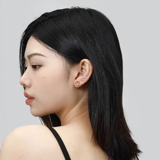 3 pairs 6 pieces earrings women surgical stainless steel stud second piercings flower cherry blossom heart four-leaf clover spring zirconia silver set