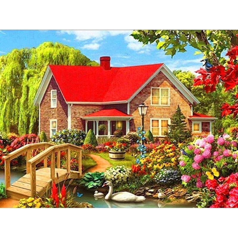5D-Diamantgemälde zum Selbermachen, malerische Lodge, Diamant-Stickerei, Landschaft, Kreuzstich, voller runder Bohrer, Heimdekoration, manuelles Geschenk