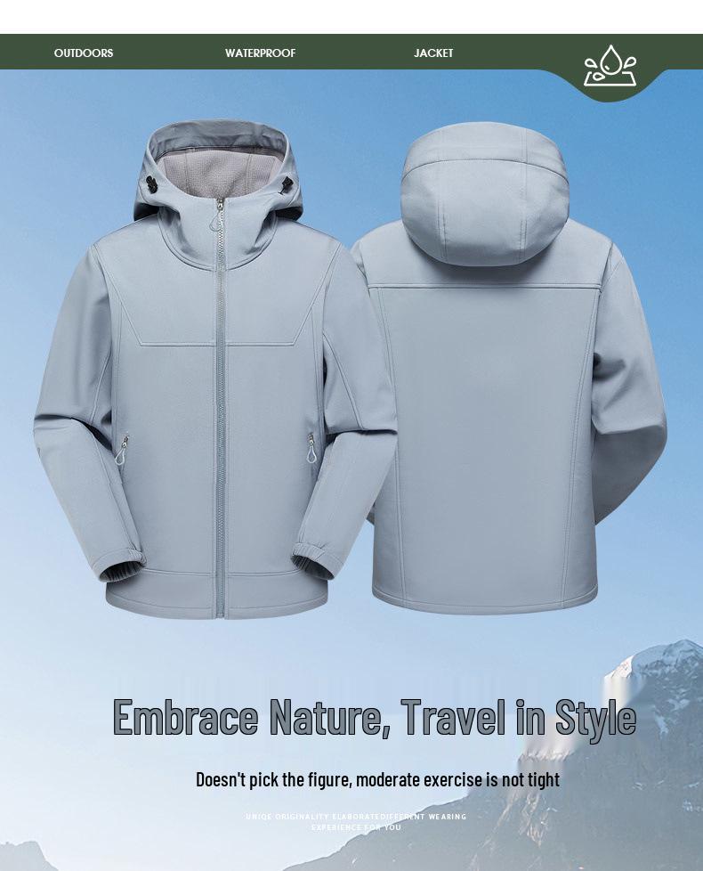 Couples' Hooded Windbreaker: Autumn/Winter Travel, Soft Shell, Windproof, Waterproof, Breathable, Warm, Mountaineering Single Layer.