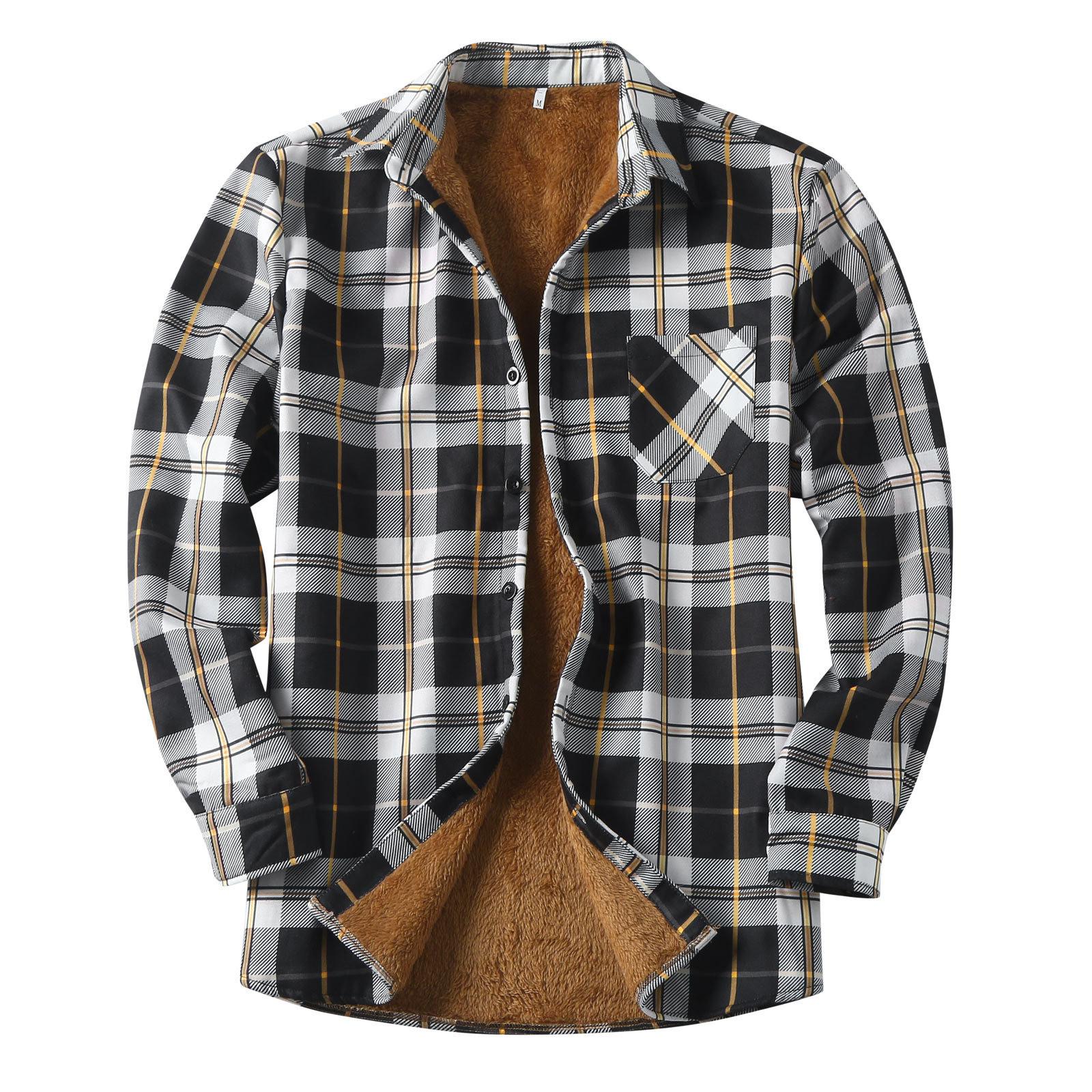 

Мужская рубашка на пуговицах, повседневные фланелевые клетчатые облегающие легкие топы с длинным рукавом и воротником-стойкой L чёрный