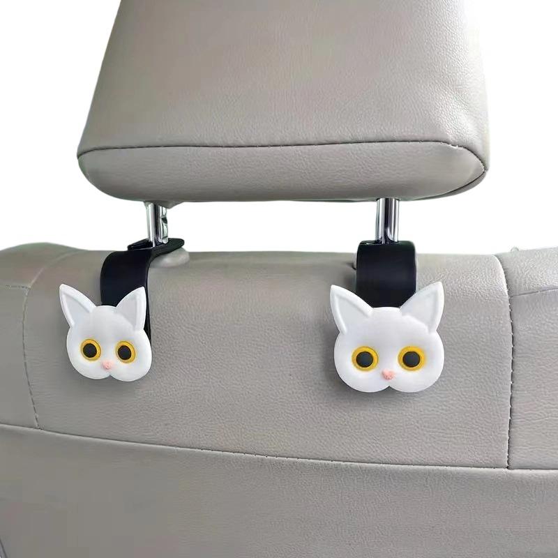 Cute 3D Cartoon Cat Car Seat Headrest Hook - Universal Vehicle Storage Organizer for Handbags, Wallets, and Jackets Cute Cat