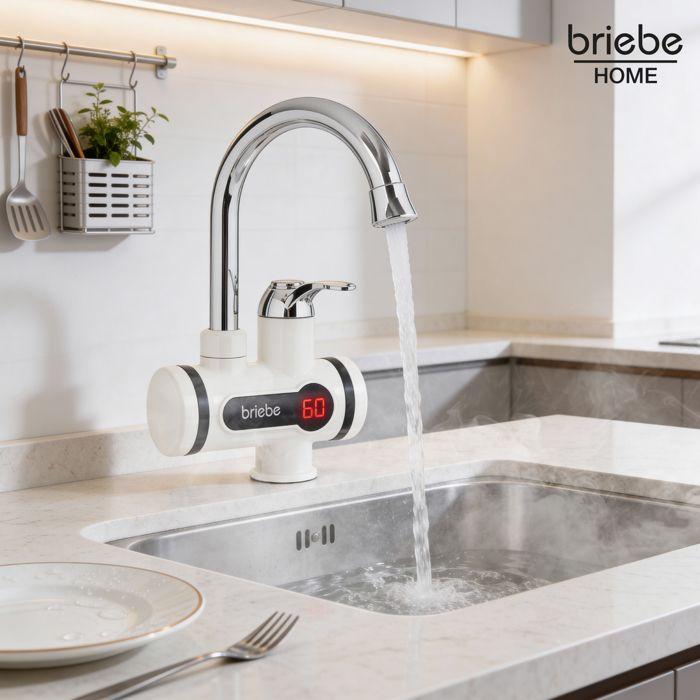 Robinet Chauffe-eau Instantané à Poser, Eau Chaude Immédiate pour Camping Briebe IH1201 3600W Blanc