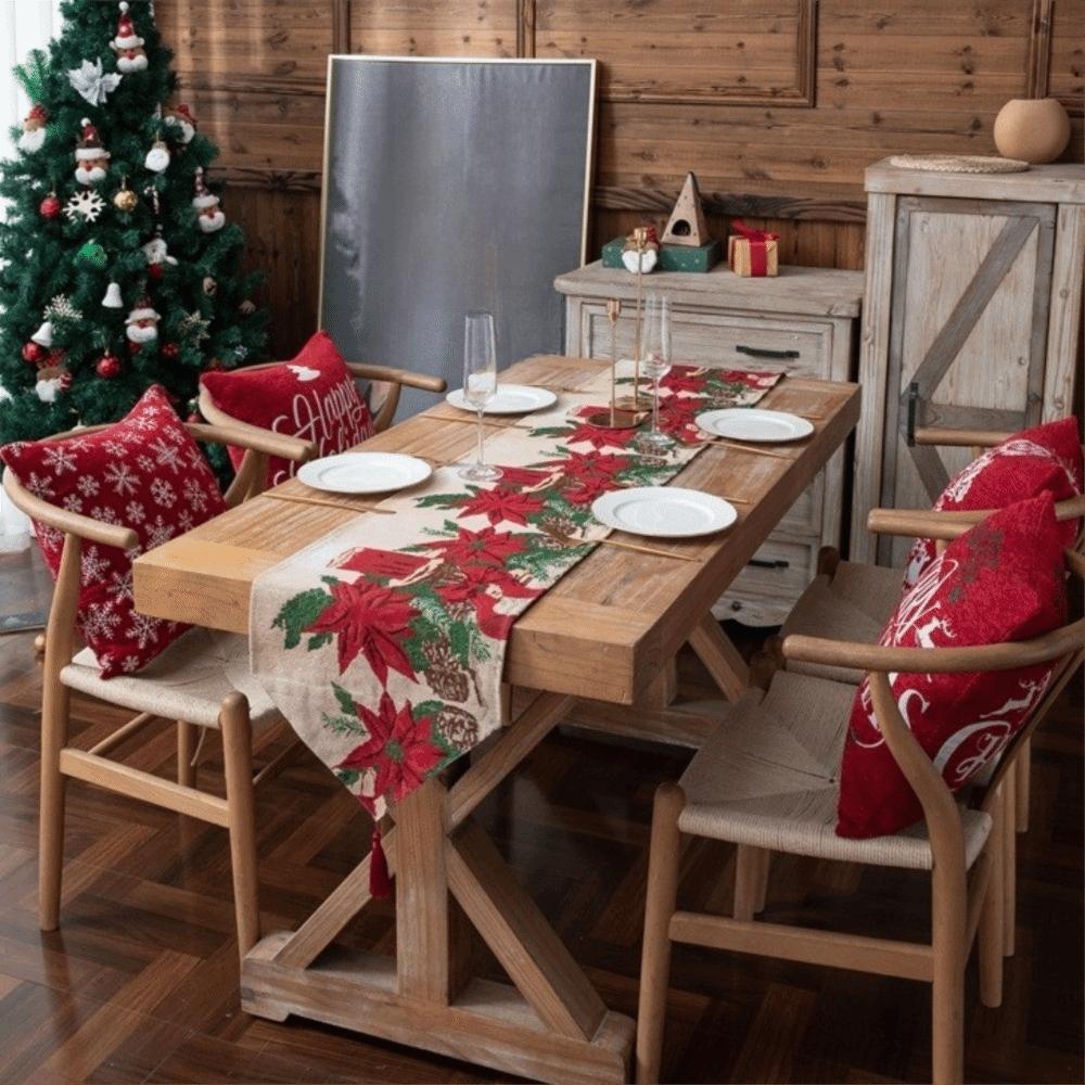 Bedruckter Weihnachts-Tischläufer Quaste Weihnachten Desktop-Dekoration Schneemann Tischdecke Restaurants