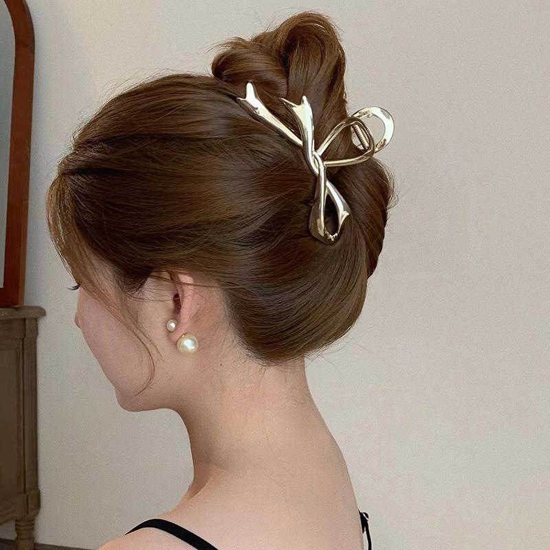 2023 Metal Claw Clip Bow Knot Metal Shark Clip Silver Hair Claw Style Advanced Versatile Back Head Spoon Hair Ornament Headwear