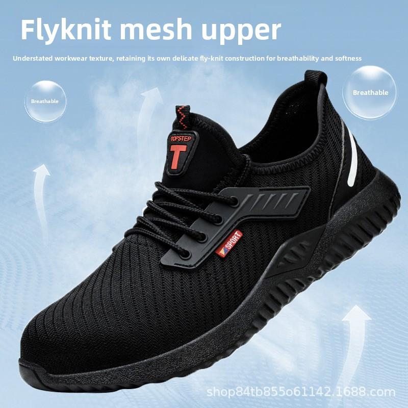 Men's Knitted Safety Shoes Anti Smash Anti Puncture Breathable Comfort Steel Toe Lightweight Work Shoes