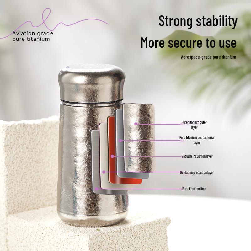 Pure Titanium Slim Waist Insulated Tumbler - Compact Tea & Water Separation Cup