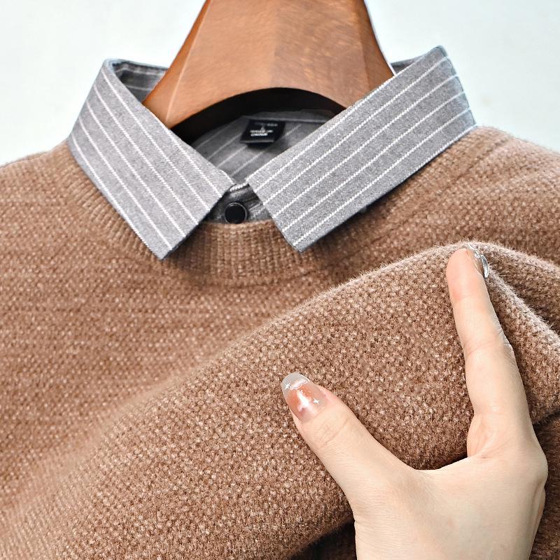 Paisong Herren Chenille Pullover: Samt Lagenlook, Herbst/Winter Dickstrick für Mittelalte.