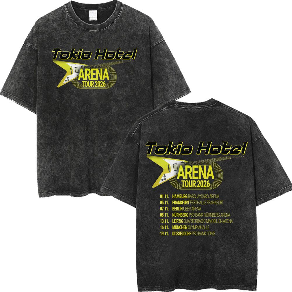 Vintage Washed Rock Band Tokio Hotel Arena Tour 2026 Merch T-shirts Men Women Clothing Fashion O-Neck T-shirt Summer Streetwear