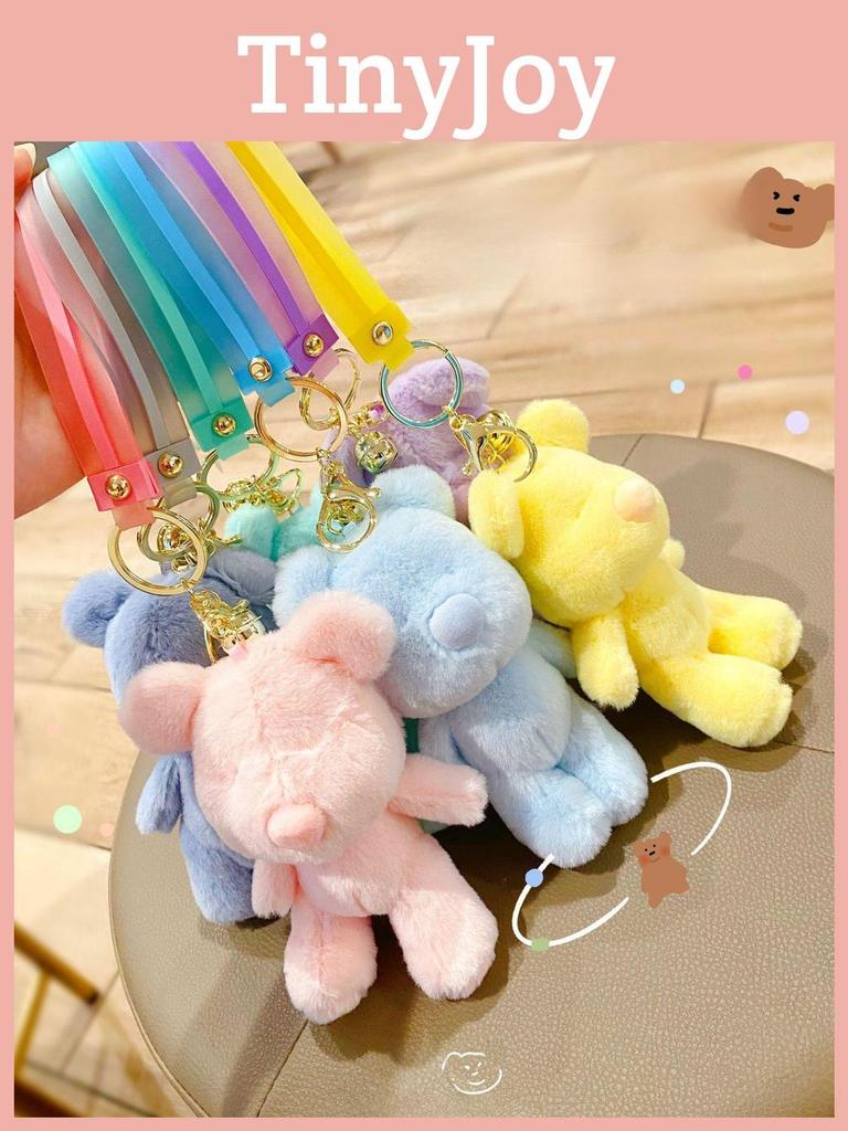 Delightful Candy Colored Plush Bear Keychain Cute Cartoon Pendant For Girls Stylish