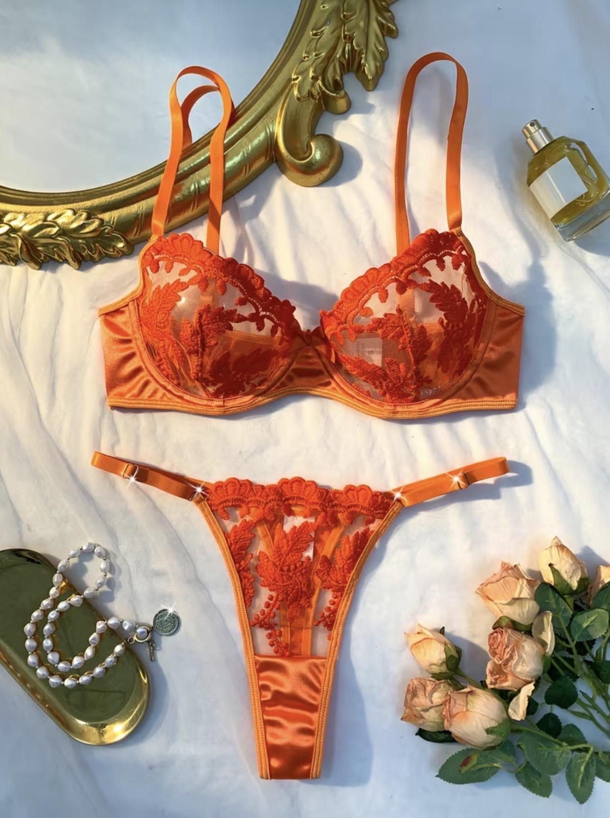 

Sexy lingerie set, orange women s lingerie set with embroidery XS, S,M,L,XL,XXL помаранчевий