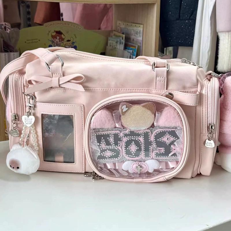 Nieuwe Y2K Strik Ita Schoudertas Lief Meisje Transparante Display Tas Grote Capaciteit Stripboekenbeurs Crossbody Tas DIY Handtas roze