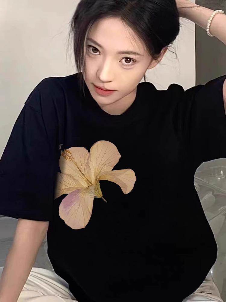 Women's 300 Jin Black Short-Sleeve Retro Oversized T-Shirt, Loose Fit, Trendy National Tide, 2025 Summer Collection.