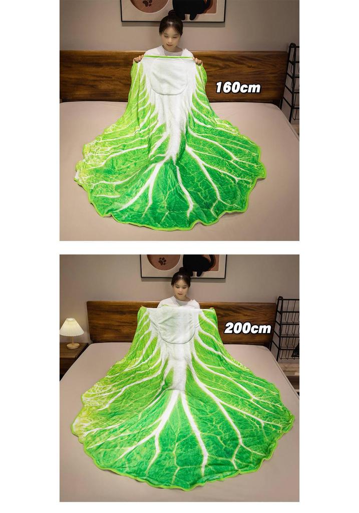 Cartoon Cabbage Watermelon Duck Egg 2-in-1 Flannel Hug Pillow & Nap Blanket