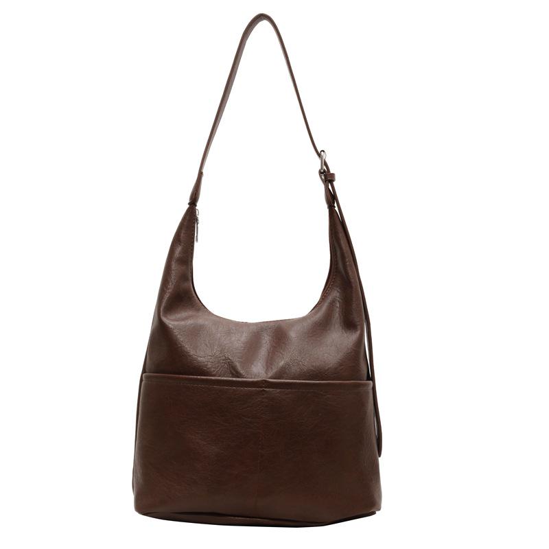 

Женская модная ретро-сумка-тоут через плечо 2025 года, однотонная 30*11*36cm кофейный