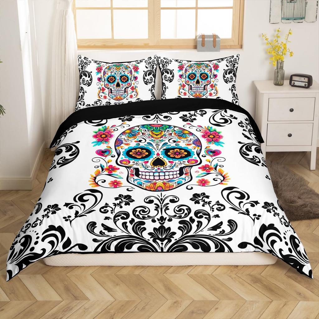 Gothic Skull Flower Three-Piece Digital Printing Bedding