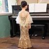 2025 Autumn Gold Sequined Fishtail Dress for Girls - Birthday Party & Performance Outfit