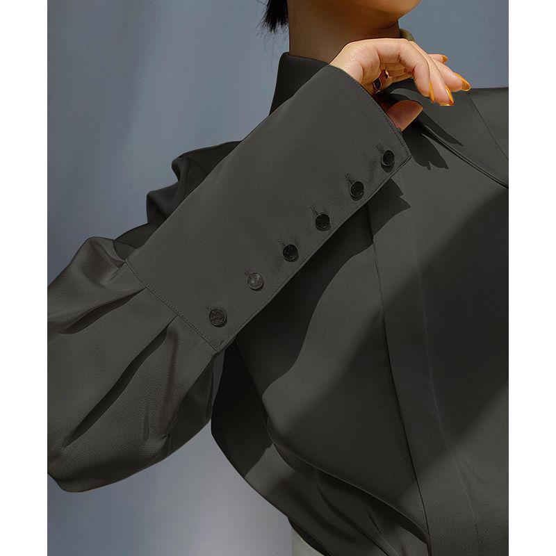 Elegante Langarm-Satinbluse im französischen Design - Schickes Damen-Frühlings-/Herbstoberteil