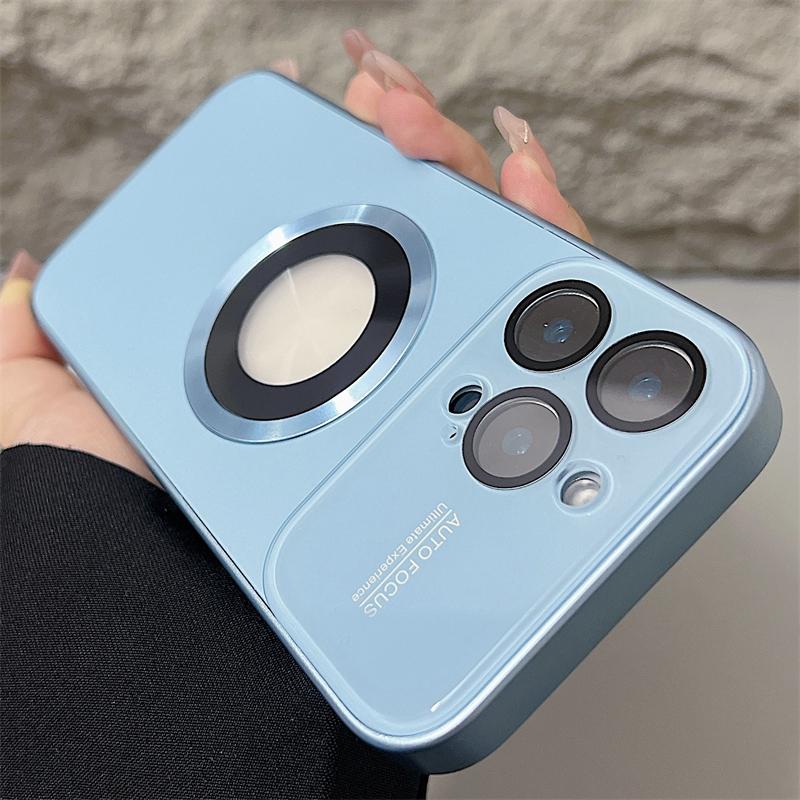Titanium Alloy Texture Lens Protection Case For iPhone 17 16 15 14 Plus 13 12 Pro Max High-end Magnetic Simple for Magsafe Cover