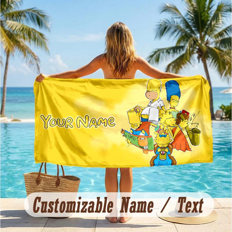 Custom Text Beach Towel, Soft Absorbent Swimming Multi-use TowelThe Simpsons