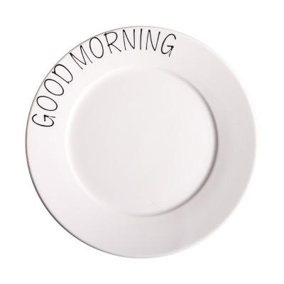 

8 Inch White Good Morning Round Ceramic Dish Home Kitchen Supplies Restaurant Bone China Western Steak Salad Plate Tableware