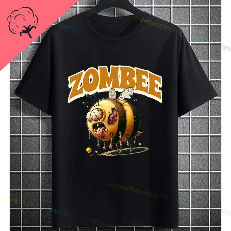 UnisexS Zombie Bee Apocalypse Graphic TShirt with Creepy Undead Horror Design Black Pure Cotton Shortsleeve Tee Outdoor Clothing