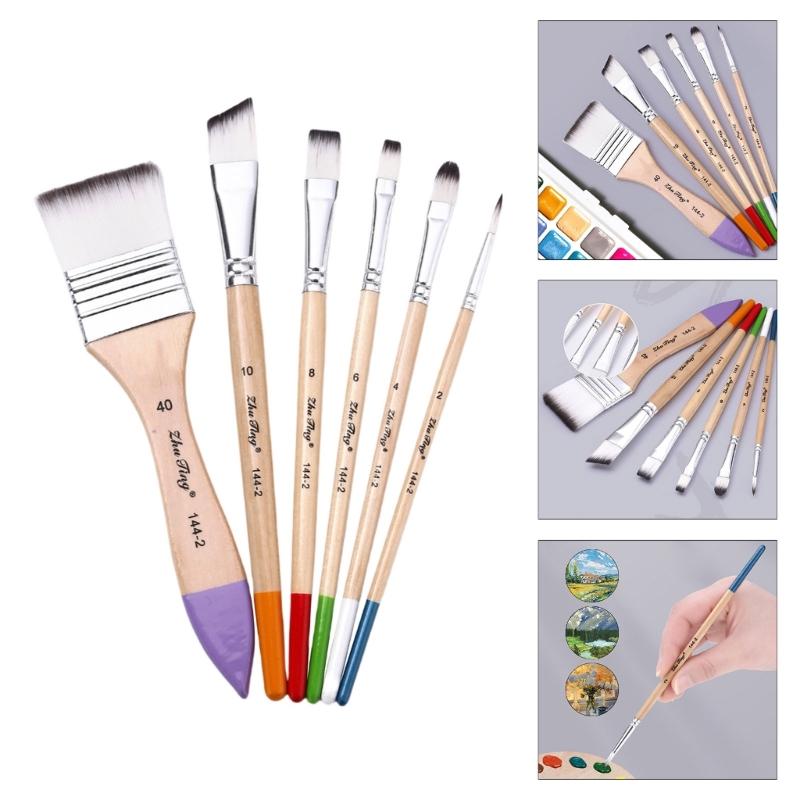 6 Pcs Acrylic Paint Brushes Set Nylon Hair Paint Brushes Watercolour Painting Brushes Art Paint Brush Drawing Supplies