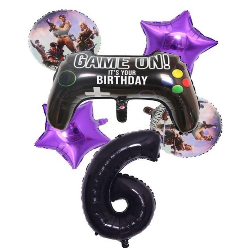 6-Piece Set of Fortnite “Win the Chicken Dinner” Themed Party Decorations: Aluminum Foil Balloons and Birthday Party Decorations