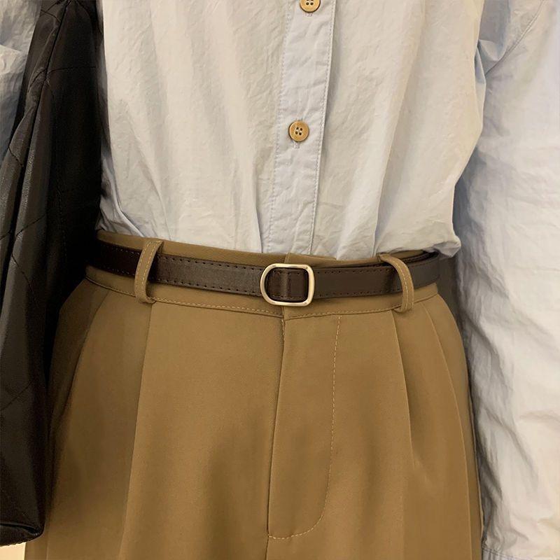 Fashionable Korean Simple Womens Dress With Decorative Clip Belt Outfits For