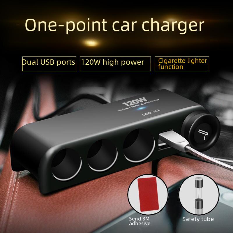 Multi-Function Car Charger: 3-Socket Adapter with Digital Display & Dual USB Ports, 120W