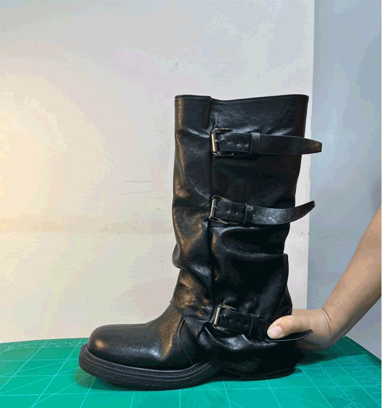 Women's boots big tube circumference belt buckle locomotive pants stacking boots thick heel boots new long tube fashion thick bottom cloth