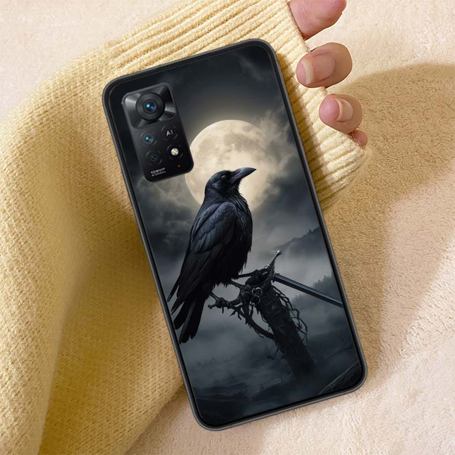 Raven Dark Crow Phone Case For Redmi Note 13 14 15 Pro Plus 12 13C 12C 15C 9 10 10C 9T 9C 9A TPU Soft Cover Clear Cell Cases Sho