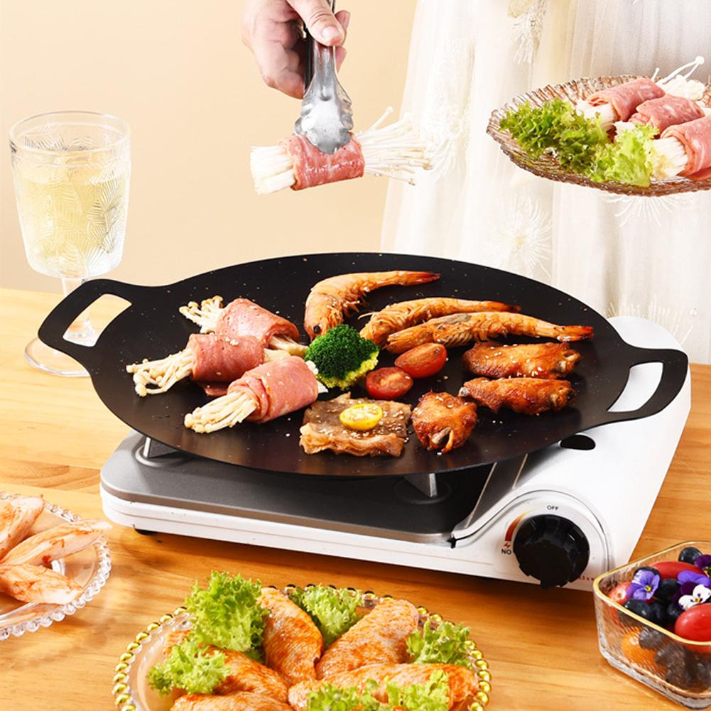 Kulatá grilovací pánev na BBQ pro kempování, přenosné nepřilnavé pánve na smažení pro vnitřní i venkovní použití