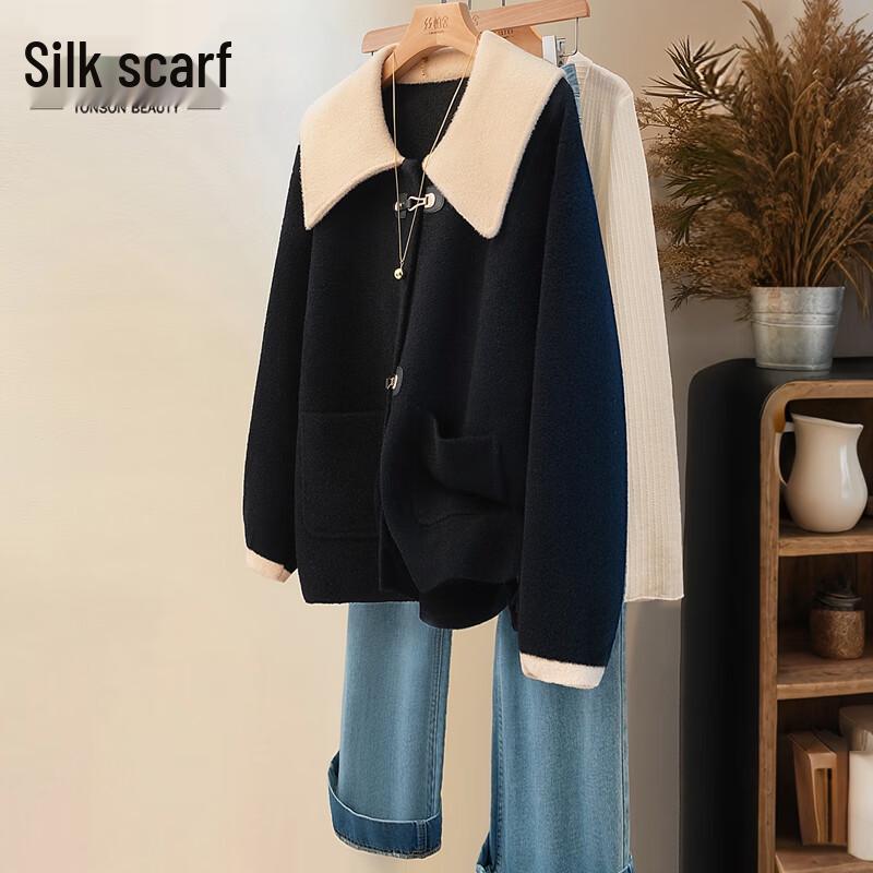 

Women s Color-block Lapel Long Sleeve Knit Jacket One Size