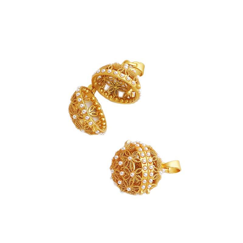 Gold-Plated Hollow Bead Sachet Pendant - Openable Ancient Style DIY Jewelry Ornament