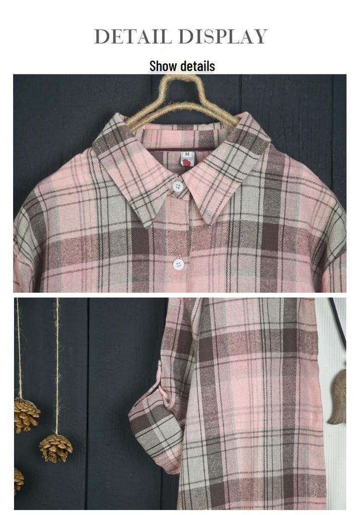 Damen Cross-Grid Baumwoll-Leinen Hemdjacke - Frühling Locker, Große Größen, Mittellang, Asymmetrischer Saum