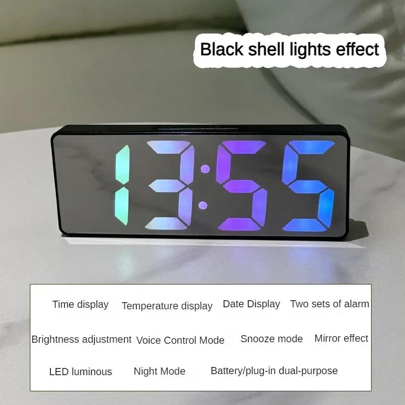 

Дзеркальний цифровий будильник Світлодідний годинник Температура Календар Дисплей Живлення Регульована Яскравість Настільні Прикраси Електроніка Дім