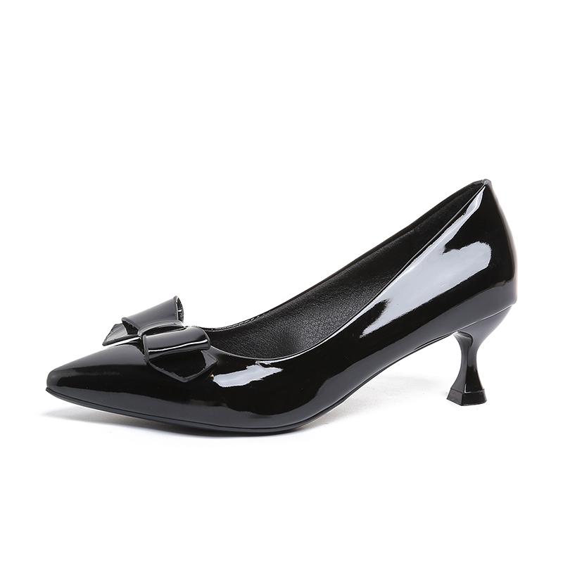 

Sexy Bow Square Toe Pumps French Patent Leather Shallow Strange Style Heels Stiletto 2025 Spring New Ladies Wedding Shoes 34