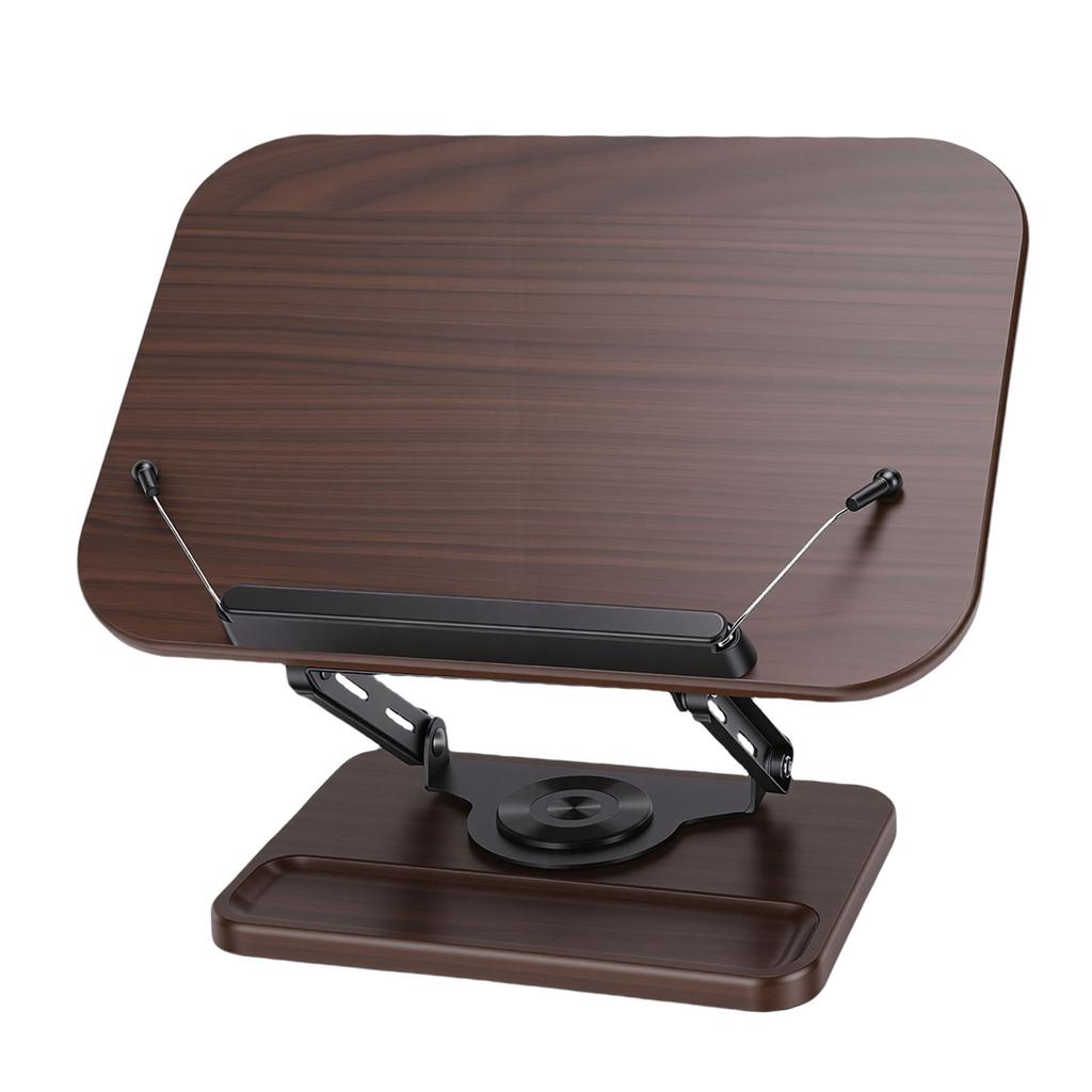 Multifunctional Book Stand Foldable Reading Display Holder with 360 Degree Rotating Base Pen Slot Elastic Page Clips