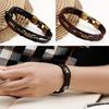 Men Vintage Braided Faux Leather Stainless Steel Cuff Bangle Bracelet Wristband