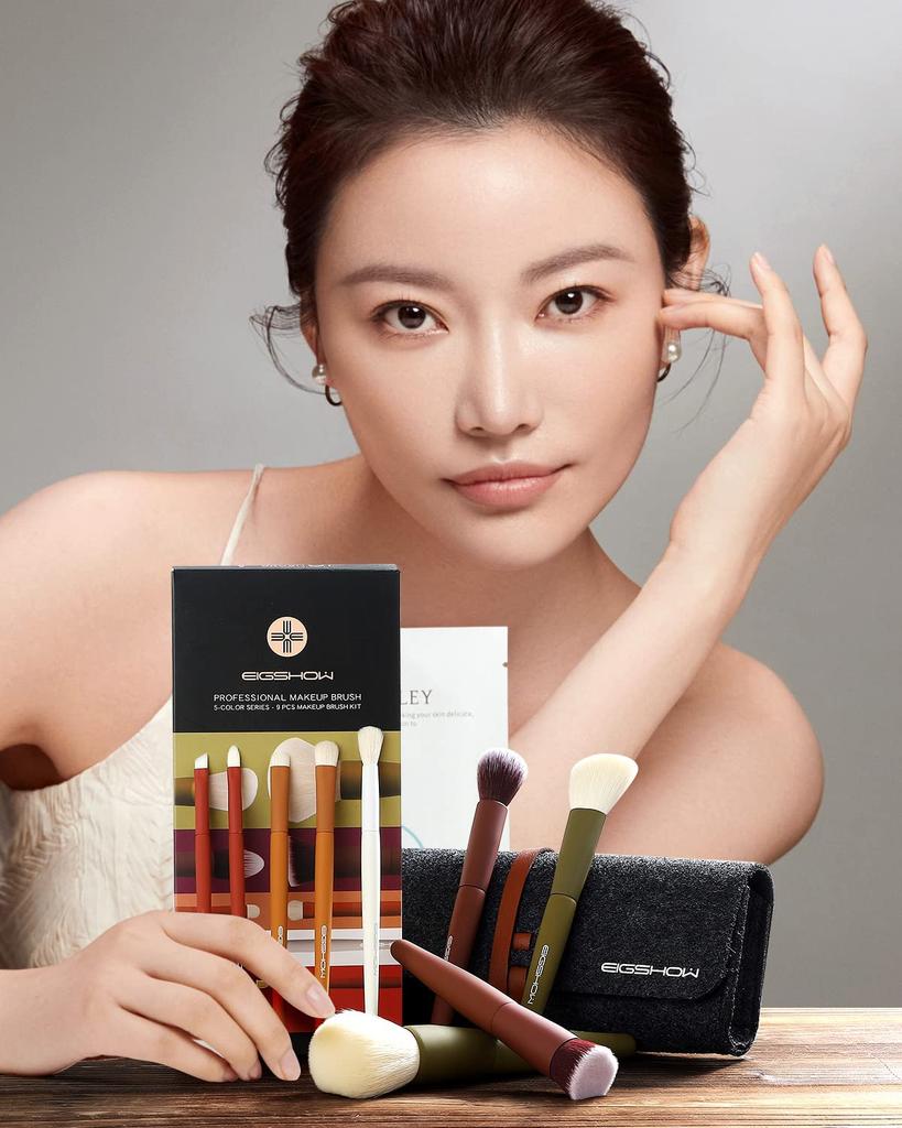 EIGSHOW Zestaw do makijażu Cieni do powiek Twarz Włókno Premium Super Zawiera Specjalne Pędzle, 9, Pędzel, Pędzel, Włosie, Miękki, Uroczy, Saszetka, Przenośny,