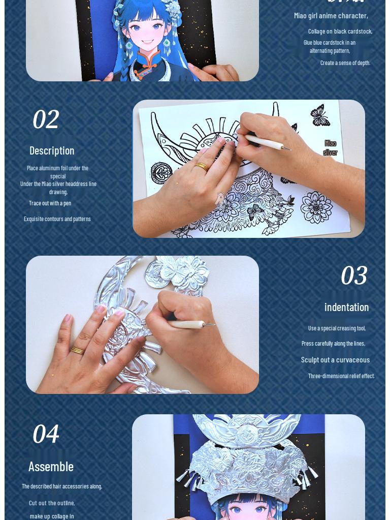 Xianci Miao Figure Painting: Handmade Silver Jewelry Tin Foil Embossed Art