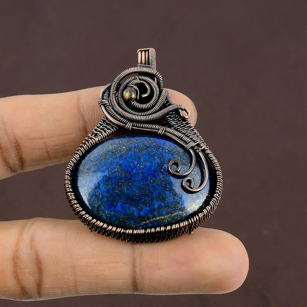 Lapis Lazuli Handmade Copper Wire Wrap Gift Jewelry Pendant 2.24" c4C67