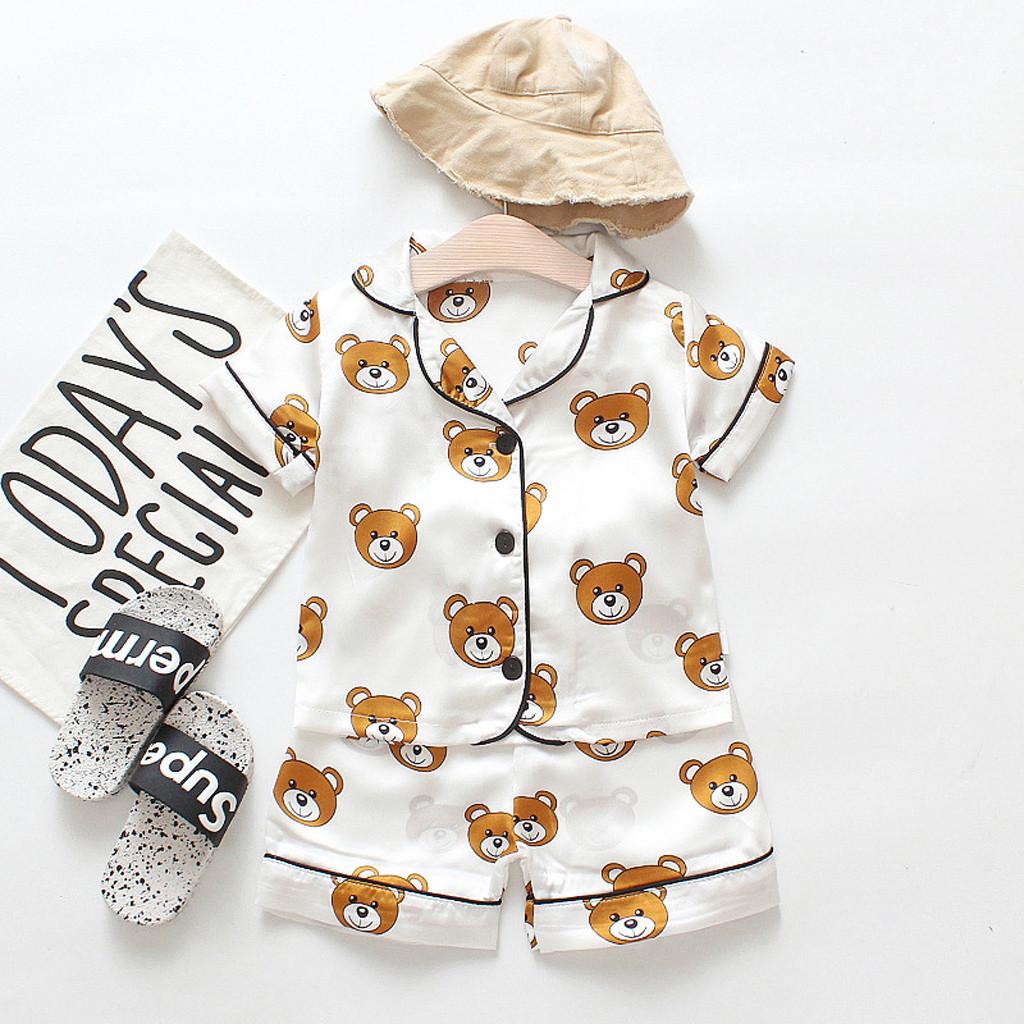 Toddler Kids Baby Boys Girl Cartoon Pajamas Sleepwear T shirt Shorts Clothes Set