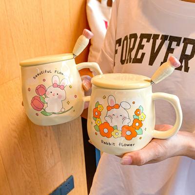 Becher mit Deckel Löffel für Mädchen Niedlicher Keramikbecher Kinder Hochwertiger Wasserbecher Wohnheim Kaffee Frühstückstasse Männer